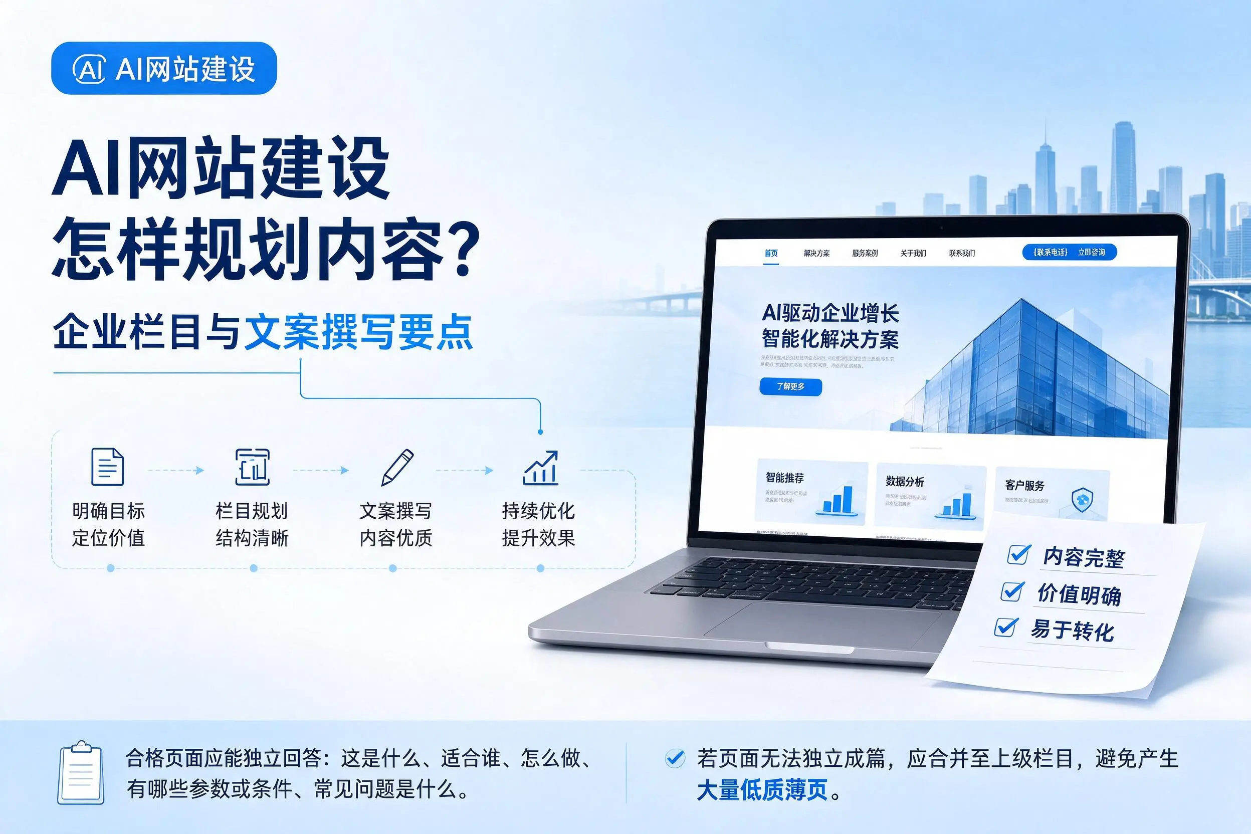 AI网站建设怎样规划内容？荆州企业栏目与文案撰写要点