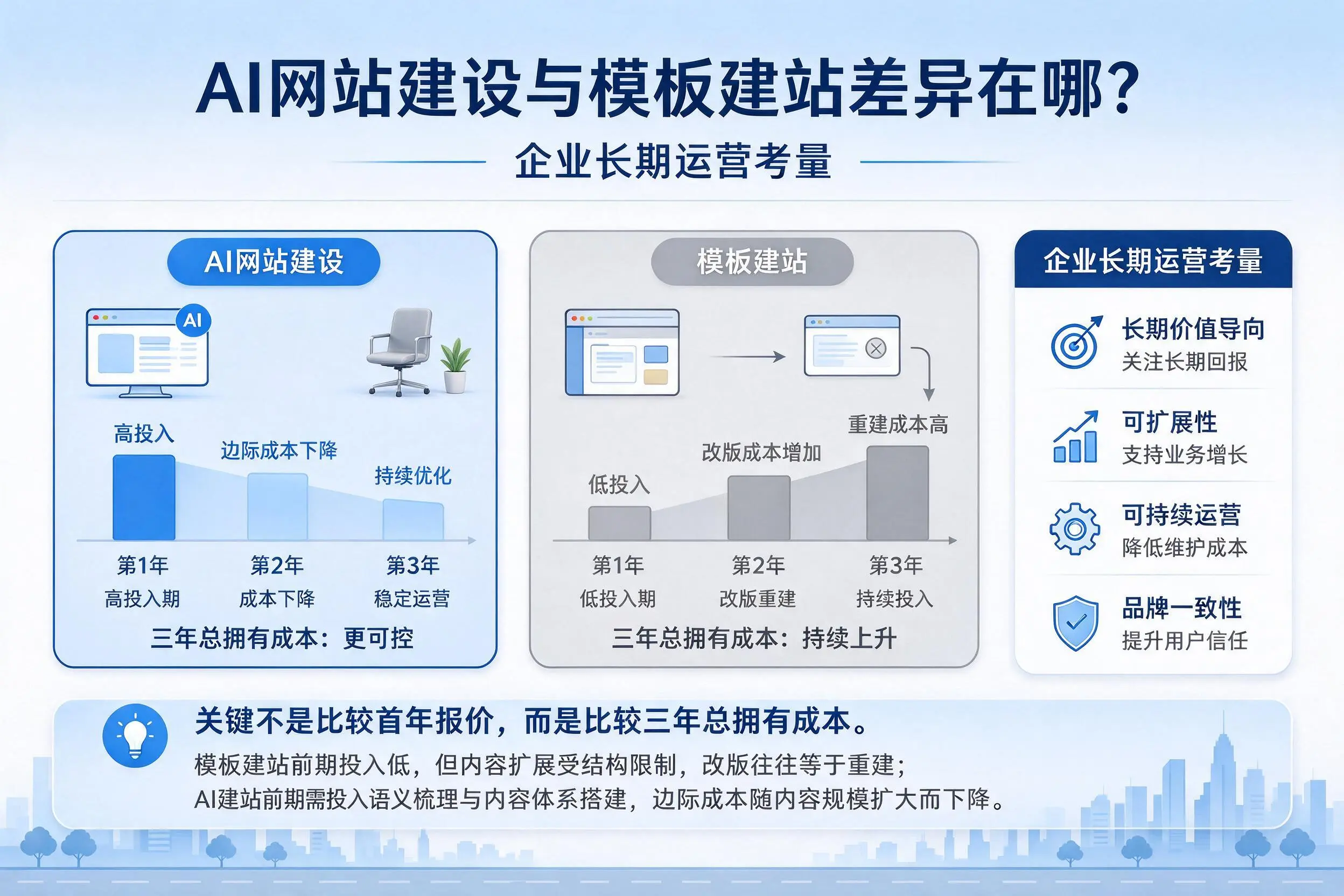 AI网站建设与模板建站差异在哪？荆州企业长期运营考量